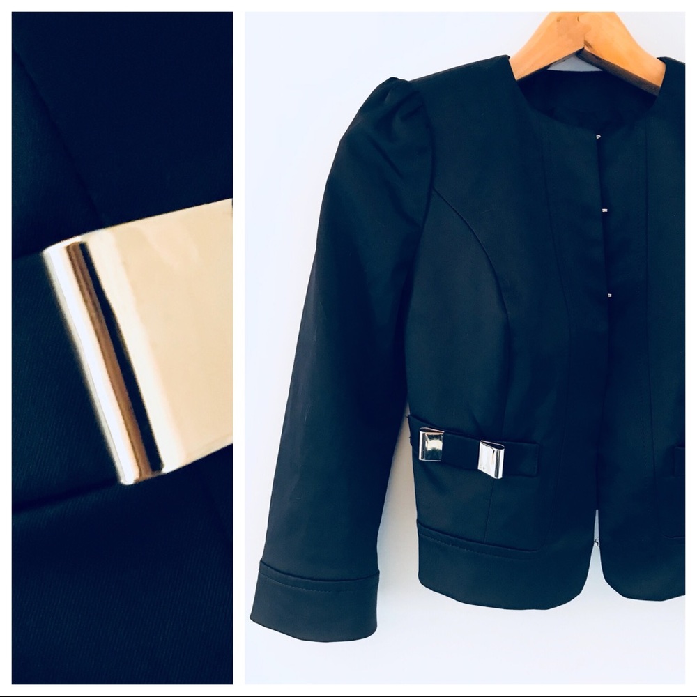 Elisabetta Franchi cropped satin jacket, gold bows